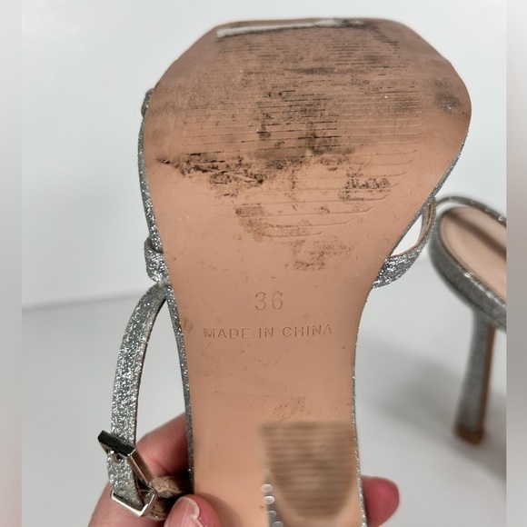 Silver sparkly strappy heels, 36/Size 6, ankle straps, Party Cocktail Wedding - Picture 7 of 8